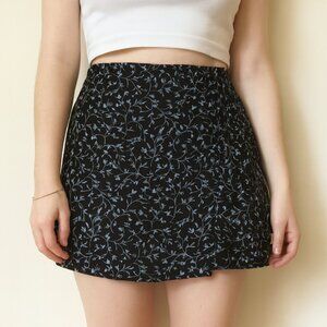 Vintage Floral Navy Blue Skort Shorts High Waisted Cottagecore Fairy Whimsigoth